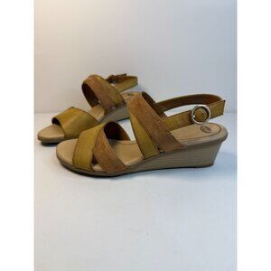 Dr. Scholl's Grace Sandals Womens Size 8.5M Tan Yellow Faux Wedged Comfort Shoes